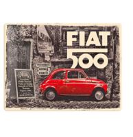 Fiftiesstore Tinnen Bord 30 x 40 Fiat 500 - Red car in the street