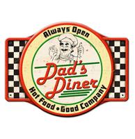Fiftiesstore Dad's Diner Always Open, Hot Food, Good Company Zwaar Metalen Bord - 58 x 44 cm