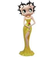 Fiftiesstore Betty Boop Met Bloemen In Een Gele Glitter Jurk