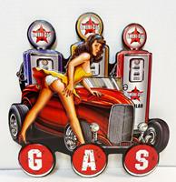 Fiftiesstore Pin Up Gasoline Car Metaal Bord 38 x 38 cm