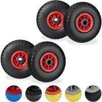 RELAXDAYS 4 x Sackkarrenrad im Set, pannensichere 3.00-4' Vollgummireifen, 25mm Achse, bis 80 kg, 260x85 mm, schwarz-rot
