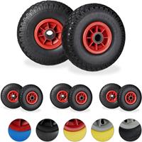 RELAXDAYS 8 x Sackkarrenrad im Set, pannensichere 3.00-4' Vollgummireifen, 25mm Achse, bis 80 kg, 260x85 mm, schwarz-rot