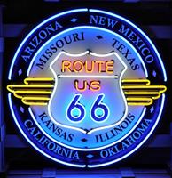 Route 66 All States Neon Verlichting Met Achterplaat XL 100 x 100 cm