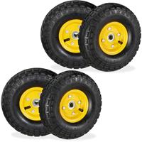 RELAXDAYS 4 x Sackkarrenrad 4.1/3.5-4, luftbereifte Ersatzräder, für 16 mm Achse, bis 136 kg, Stahlfelge, 260x85 mm, schwarz-gelb