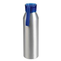 Bellatio Aluminium waterfles/drinkfles zilver met blauwe kunststof schroefdop 650 ml -