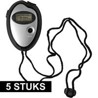 5x Voordelige digitale sport stopwatch zwart/metallic zilver -