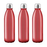 Bellatio 3x Stuks glazen waterfles/drinkfles rood transparant met Rvs dop 500 ml -