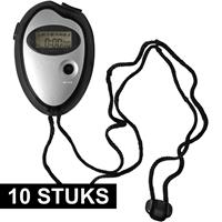 10x Voordelige digitale sport stopwatch zwart/metallic zilver -