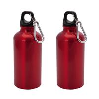 2x Stuks aluminium waterfles/drinkfles rood met schroefdop en karabijnhaak 400 ml -