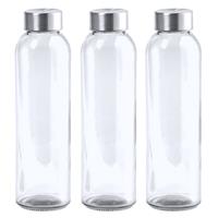 Bellatio 6x Stuks glazen waterfles/drinkfles transparant met Rvs dop 550 ml -