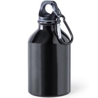 Aluminium waterfles/drinkfles zwart met schroefdop en karabijnhaak 330 ml -
