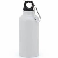 Aluminium waterfles/drinkfles wit met schroefdop en karabijnhaak 400 ml -