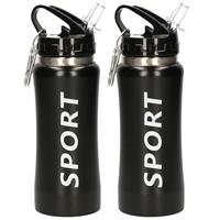 Concorde 2x stuks sport bidon drinkfles/waterfles Sport print zwart 420 Ml -