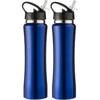 2x Blauwe RVS bidons/drinkflessen 500 ml -