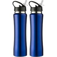 2x Blauwe RVS bidons/drinkflessen 500 ml -