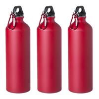 Bellatio 3x Stuks aluminium waterfles/drinkfles rood met schroefdop en karabijnhaak 800 ml -