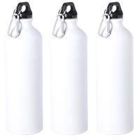 Bellatio 3x Stuks aluminium waterfles/drinkfles wit met schroefdop en karabijnhaak 800 ml -