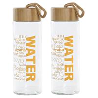 Items 2x stuks glazen waterflessen/drinkflessen oranje transparant met touwtje 580 ml -