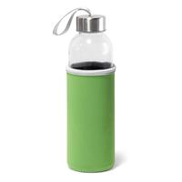 Bellatio Glazen waterfles/drinkfles met groene softshell bescherm hoes 520 ml -