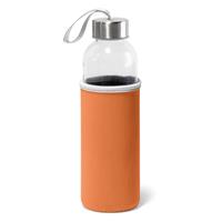 Bellatio Glazen waterfles/drinkfles met oranje softshell bescherm hoes 520 ml -