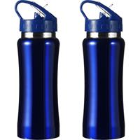 Bellatio Set van 2x stuks luxe Drinkfles/waterfles 600 ml blauw van RVS -