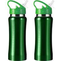 Bellatio Set van 2x stuks luxe Drinkfles/waterfles 600 ml groen van RVS -