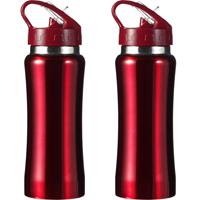 Bellatio Set van 2x stuks luxe Drinkfles/waterfles 600 ml rood van RVS -