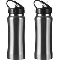 Bellatio Set van 2x stuks luxe Drinkfles/waterfles 600 ml zilver van RVS -