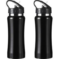 Bellatio Set van 2x stuks luxe Drinkfles/waterfles 600 ml zwart van RVS -