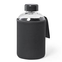 Bellatio Glazen waterfles/drinkfles met zwarte softshell bescherm hoes 600 ml -