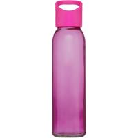 Glazen waterfles/drinkfles transparant roze met schroefdop met handvat 500 ml -