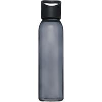 Glazen waterfles/drinkfles transparant zwart met schroefdop met handvat 500 ml -