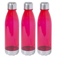Bellatio 6x Stuks kunststof waterfles/drinkfles transparant rood met Rvs dop 700 ml -