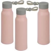 Bellatio 3x Stuks glazen waterfles/drinkfles licht rode coating met kunststof schroefdop 300 ml -