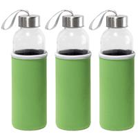 Bellatio 6x Stuks glazen waterfles/drinkfles met groene softshell bescherm hoes 520 ml -