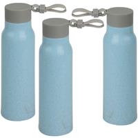 Bellatio 6x Stuks glazen waterfles/drinkfles blauwe coating met kunststof schroefdop 300 ml -