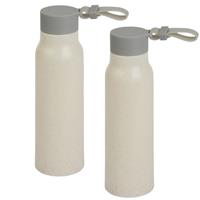 Bellatio 2x Stuks glazen waterfles/drinkfles beige coating met kunststof schroefdop 300 ml -