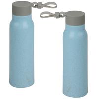 Bellatio 2x Stuks glazen waterfles/drinkfles blauwe coating met kunststof schroefdop 300 ml -