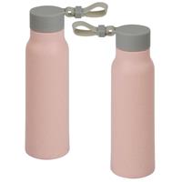 Bellatio 2x Stuks glazen waterfles/drinkfles licht rode coating met kunststof schroefdop 300 ml -