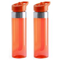 Bellatio Set van 2x stuks bidon/drinkfles/waterfles 650 ml oranje van kunststof -