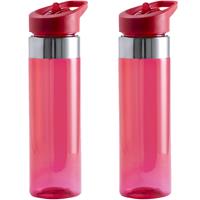 Bellatio Set van 2x stuks bidon/drinkfles/waterfles 650 ml rood van kunststof -