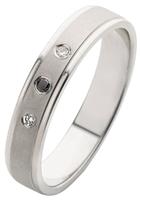 Firetti Trauring mit Gravur glanz, sandmatt, Diamantschnitt, rhodiniert, 4,0 mm breit, Made in Germany, wahlweise mit oder ohne schwarzem und weißen Brillanten