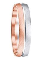 Firetti Trauring mit Gravur quer gebürstet, Diamantschnitt, Bicolor, 5 mm breit, Made in Germany, wahlweise mit oder ohne Brillant