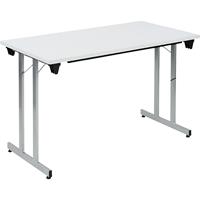 Inklapbare tafel F25, b x d = 1200 x 600 mm, werkblad lichtgrijs, frame blank aluminiumkleurig