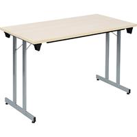 Inklapbare tafel F25, b x d = 1200 x 600 mm, werkblad ahornhoutdecor, frame blank aluminiumkleurig