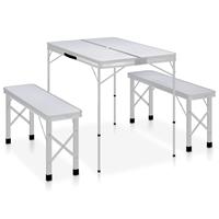 vidaXL Campingtafel inklapbaar met 2 banken aluminium wit