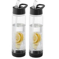 2x Zwarte drinkflessen/waterflessen met fruit infuser 740 ml -