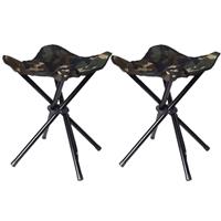Set Van 2x Stuks Vier Poots Opvouwbare Krukjes Camouflage Leger Groen 42 Cm - Campingstoel - Visserskrukje
