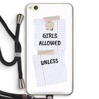 CaseCompany No Girls Allowed Unless: Huawei Ascend P8 Lite (2017) Transparant Hoesje met koord