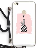 CaseCompany Zwart-wit cactus: Huawei Ascend P8 Lite (2017) Transparant Hoesje met koord